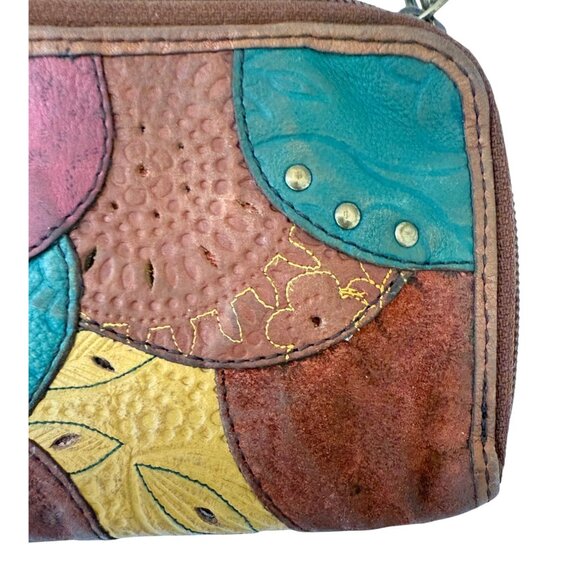 Fossil Genuine Leather Multicolor Patchwork Wristlet Purse Wallet w/ Zip Closure - Picture 6 of 11